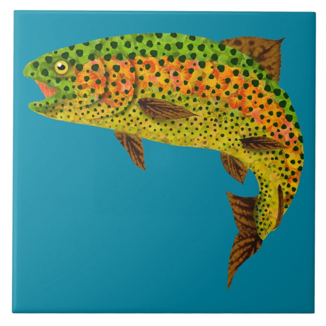 Aspen Leaf Rainbow Trout 1 Tile (Front)