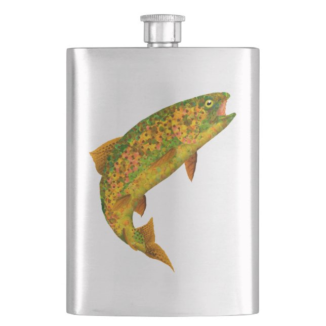 Aspen Leaf Rainbow Trout 2 Hip Flask (Front)
