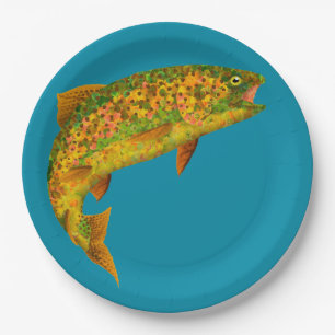 Aspen Leaf Rainbow Trout 2 Paper Plate