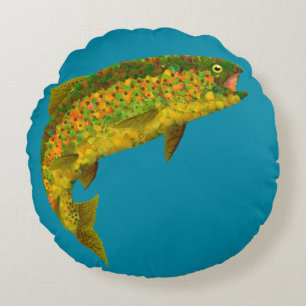Aspen Leaf Rainbow Trout 3 Round Pillow