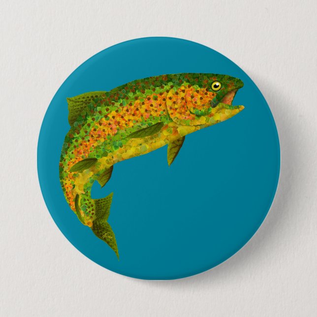 Aspen Leaf Rainbow Trout 4 3 Inch Round Button (Front)