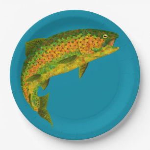 Aspen Leaf Rainbow Trout 4 Paper Plate