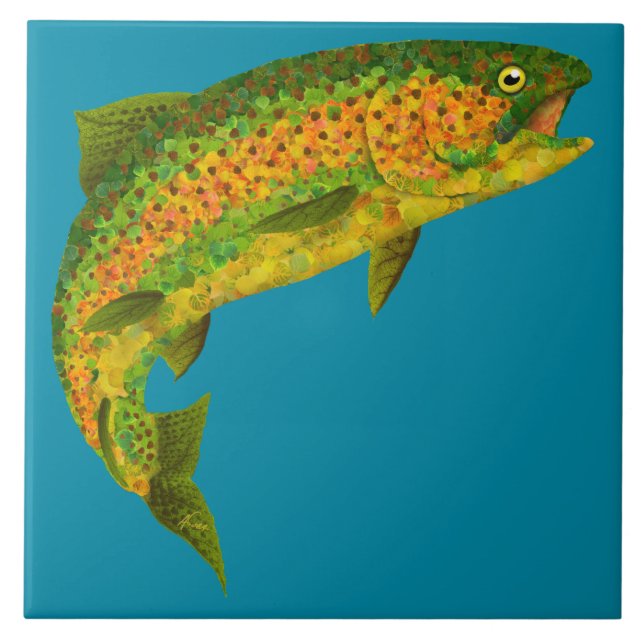 Aspen Leaf Rainbow Trout 4 Tile (Front)