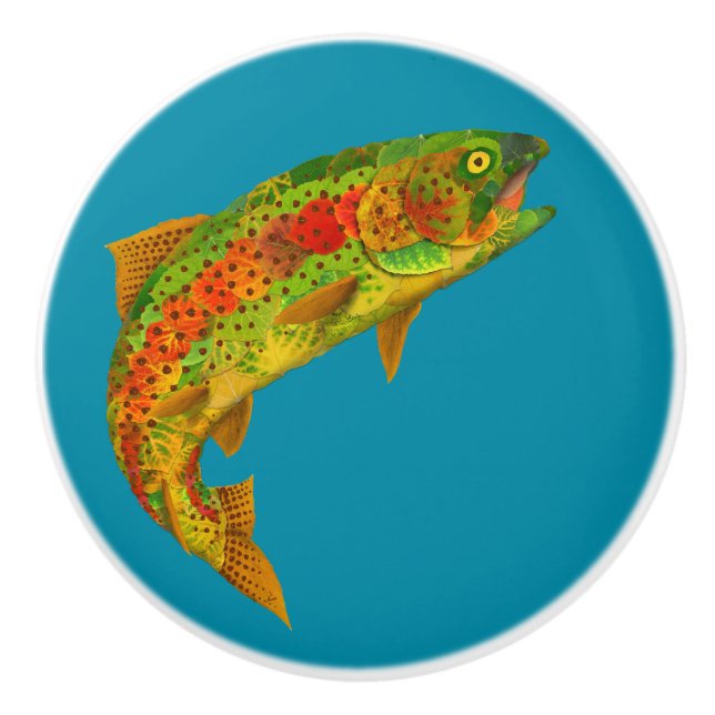 Aspen Leaf Rainbow Trout 5 Ceramic Knob (Front)
