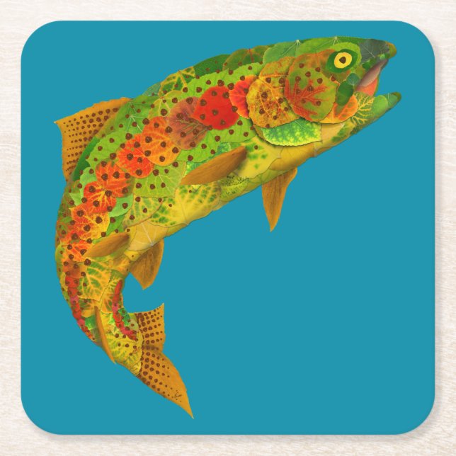 Aspen Leaf Rainbow Trout 5 Square Paper Coaster (Front)