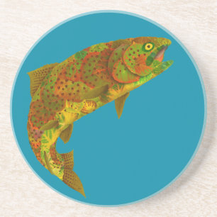 Aspen Leaf Rainbow Trout 6 Coaster
