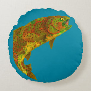 Aspen Leaf Rainbow Trout 6 Round Pillow