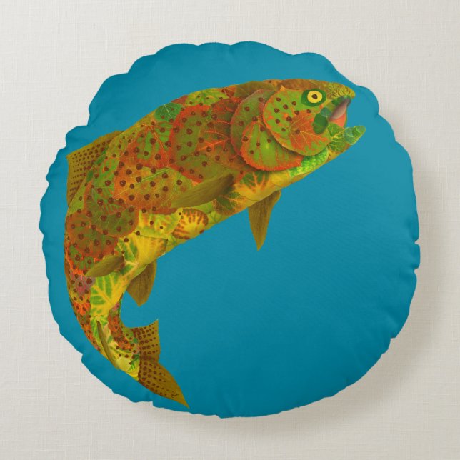 Aspen Leaf Rainbow Trout 6 Round Pillow (Front)