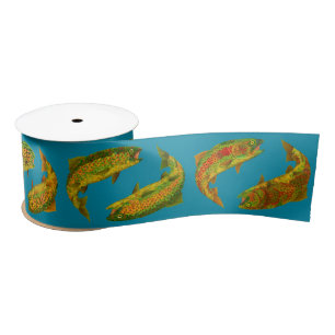 Aspen Leaf Rainbow Trout Satin Ribbon