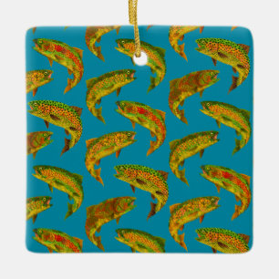 Aspen Leaf Rainbow Trout Seamless Pattern 2018 Ceramic Ornament
