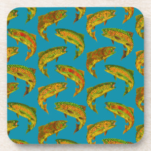 Aspen Leaf Rainbow Trout Seamless Pattern 2018 Coaster