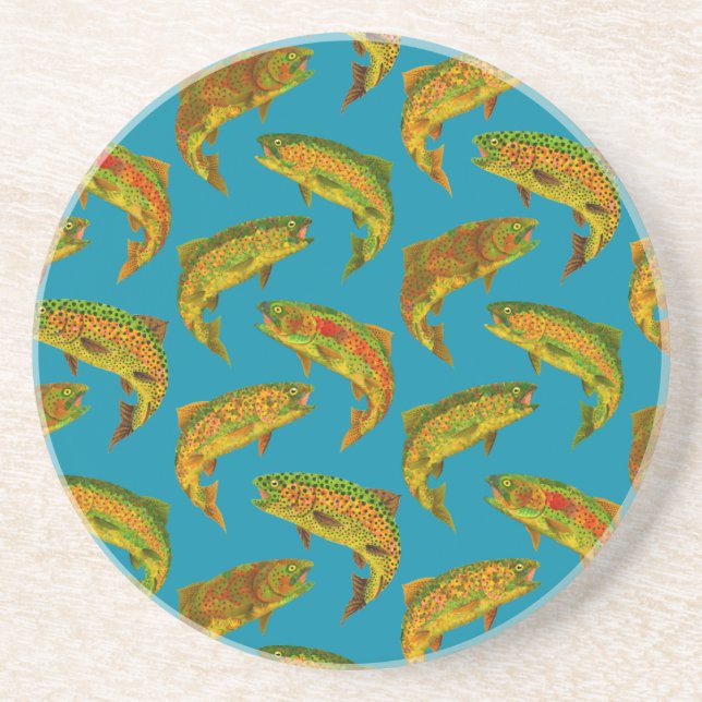 Aspen Leaf Rainbow Trout Seamless Pattern 2018 Coaster (Front)