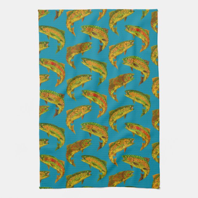 Aspen Leaf Rainbow Trout Seamless Pattern 2018 Kitchen Towel (Vertical)