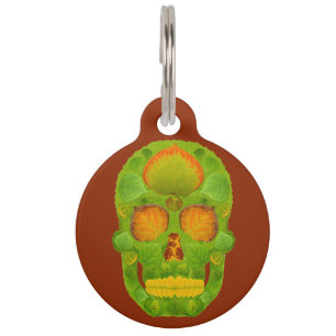 Aspen Leaf Skull 10 Pet Tag