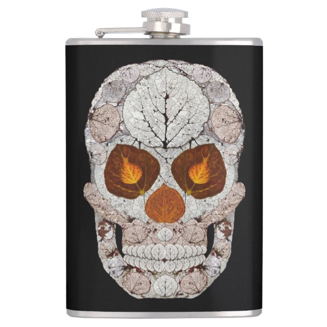 Aspen Leaf Skull 11 Hip Flask (Front)