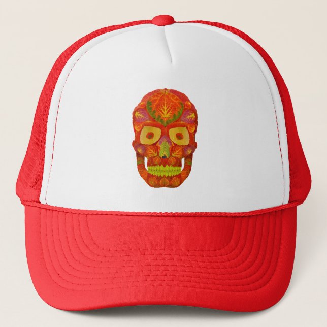 Aspen Leaf Skull 16 Trucker Hat (Front)
