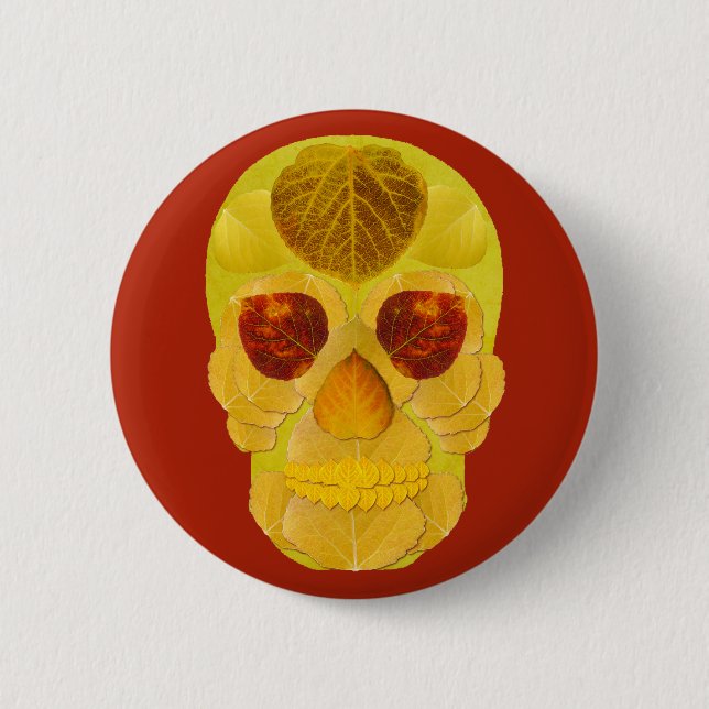 Aspen Leaf Skull 1 2 Inch Round Button (Front)