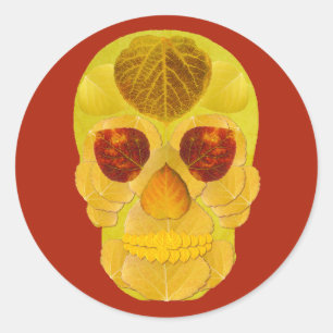 Aspen Leaf Skull 1 Classic Round Sticker