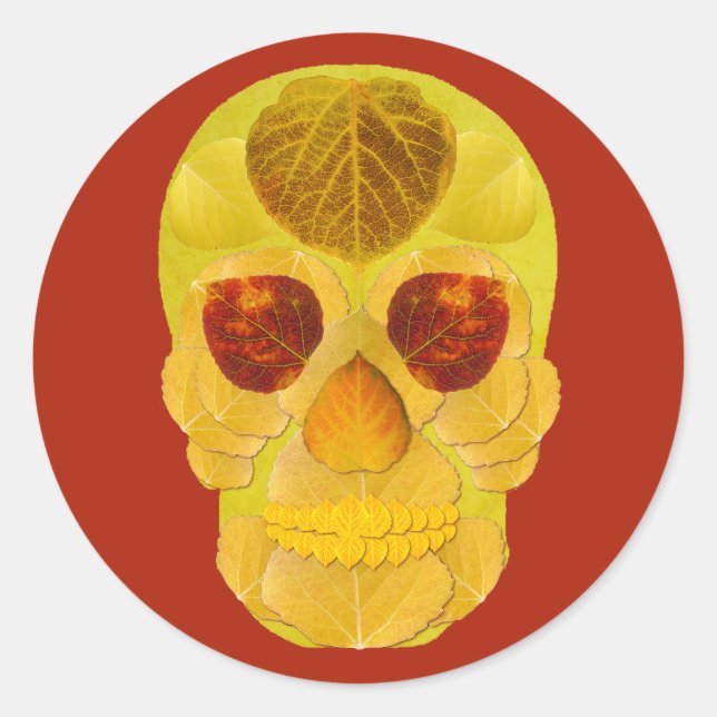 Aspen Leaf Skull 1 Classic Round Sticker (Front)