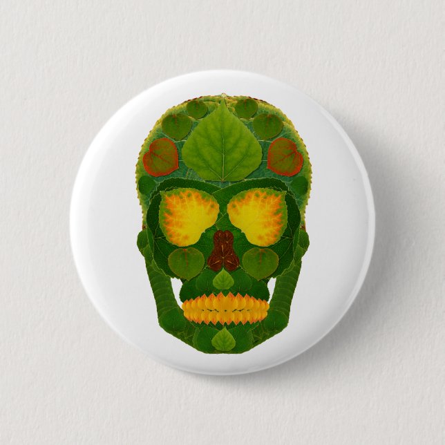 Aspen Leaf Skull 9 2 Inch Round Button (Front)