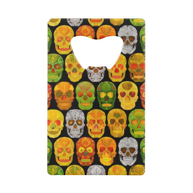 Aspen Leaf Skulls seamless pattern 2018 Credit Card Bottle Opener (Front)