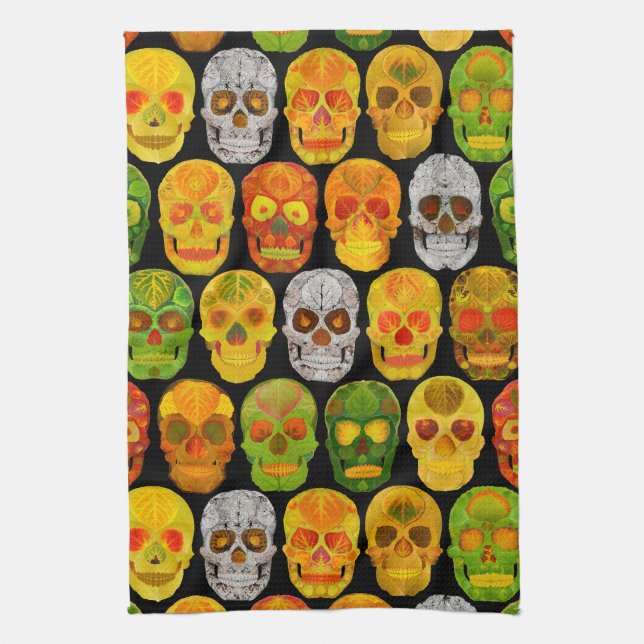 Aspen Leaf Skulls seamless pattern 2018 Kitchen Towel (Vertical)