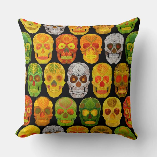 Aspen Leaf Skulls seamless pattern 2018 Throw Pillow (Front)