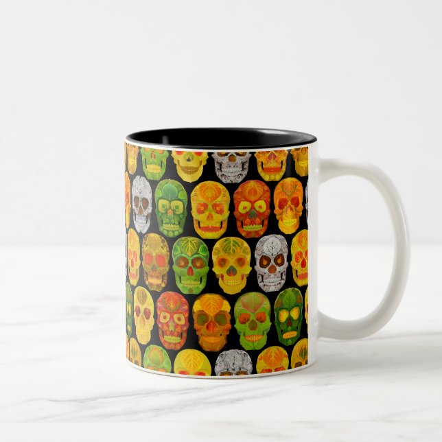 Aspen Leaf Skulls seamless pattern 2018 Two-Tone Coffee Mug (Right)
