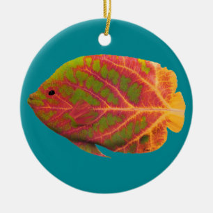 Aspen Leaf Tropical Fish 1 Ceramic Ornament