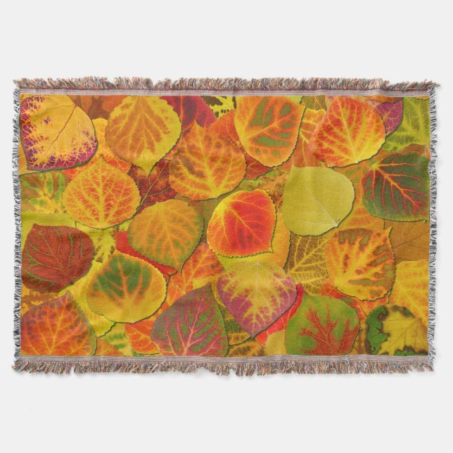 Aspen Leaves Collage Solid Medley 1 Throw Blanket (Front)