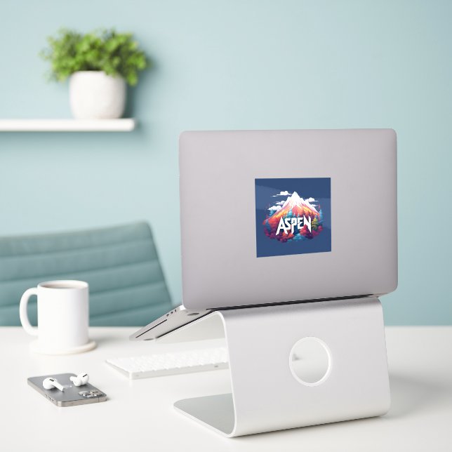 Aspen Mountain Forest Travel Sticker (Laptop On Desk)