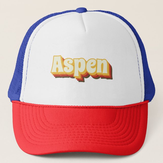 Aspen Retro Vintage Text Trucker Hat (Front)
