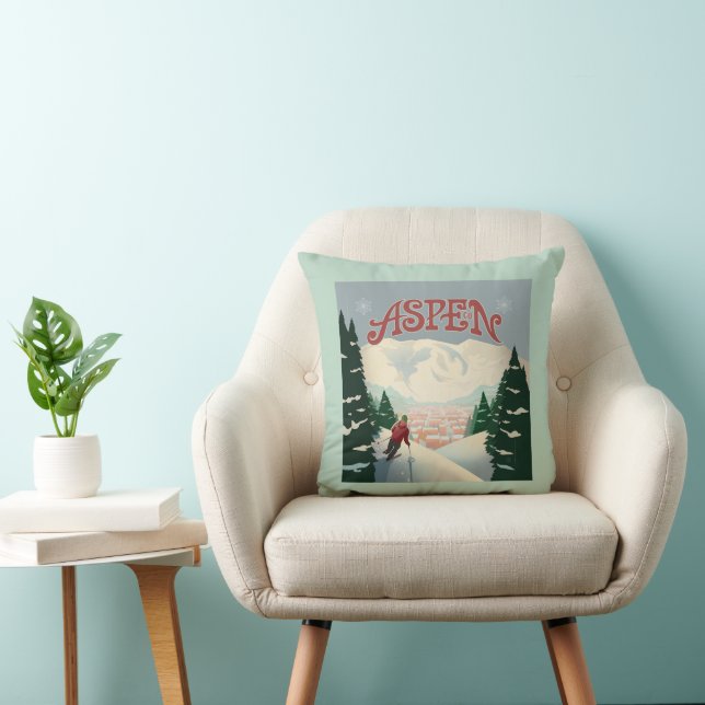 Aspen Skier | Colorado Throw Pillow (Chair)