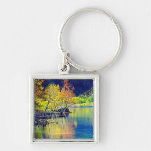 Aspen tree in autumn reflecting in Grant Lake Keychain