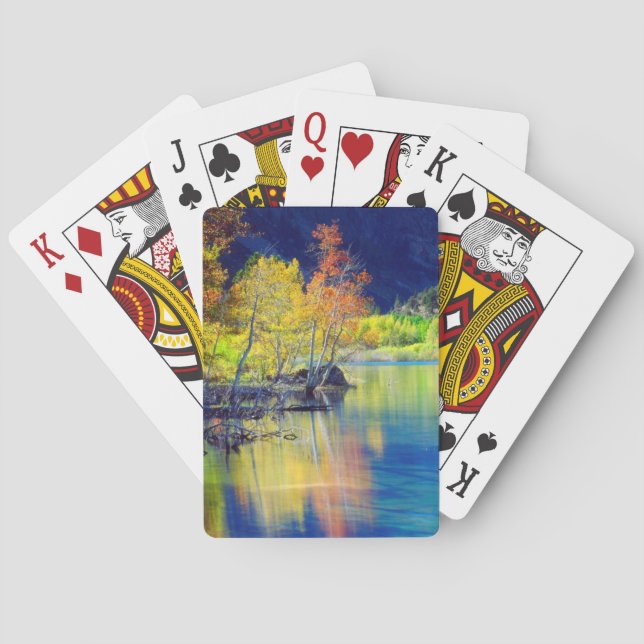 Aspen tree in autumn reflecting in Grant Lake Playing Cards (Back)