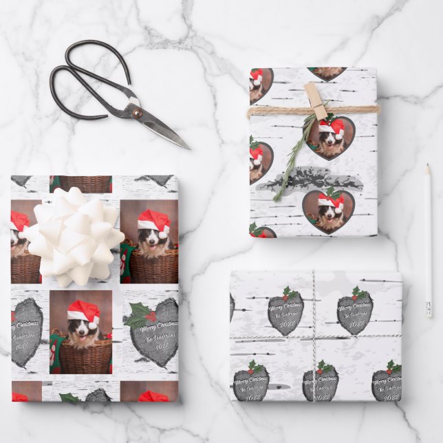 Aspen Tree Rustic Wood Heart Family Photo Xmas Wrapping Paper Sheet (Front)