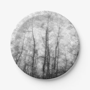 Aspen Trees - Black & White Paper Plate