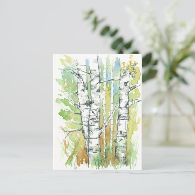 Aspen Trees Carved Heart White Bark Nature Postcard (Standing Front)