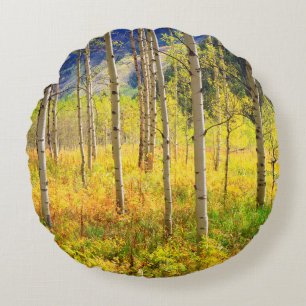 Aspen Trees in Autumn in the Rockies Round Pillow