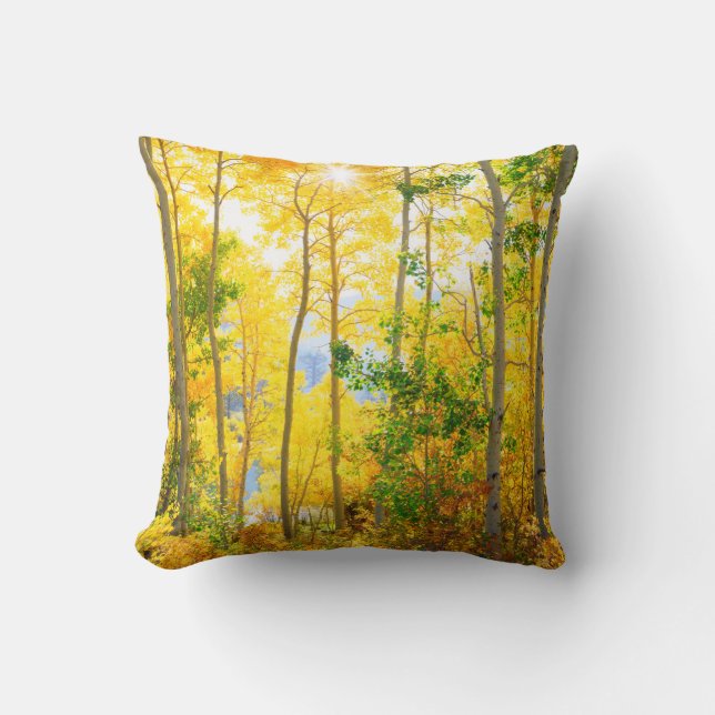 Aspen Trees In Fall | Sierra Nevada Mountains, CA Throw Pillow (Front)