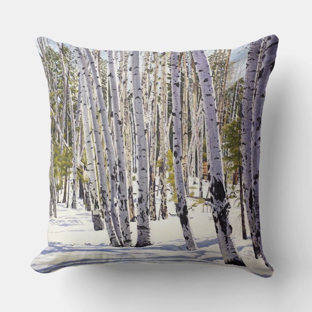 Aspen Trees in the Forest Throw Pillow (Front)