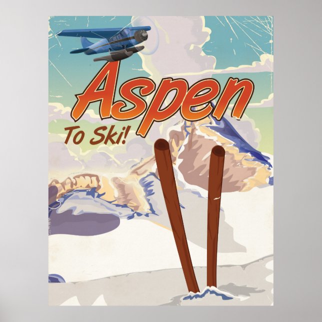 Aspen USA Vintage ski travel poster (Front)