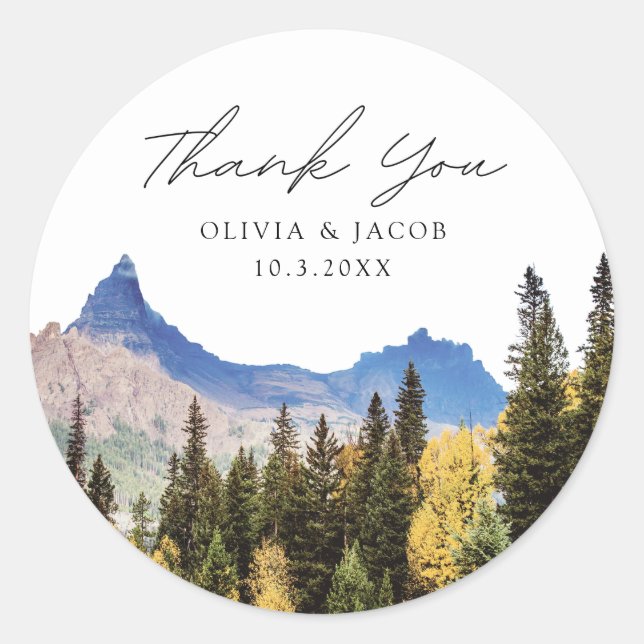 Aspen Wedding Favour Fall Photo Thank You Classic Round Sticker (Front)