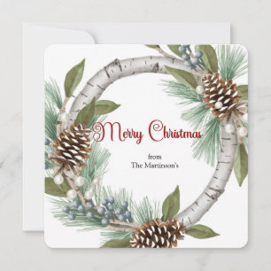 Aspen Wreath with Pinecones Christmas Card