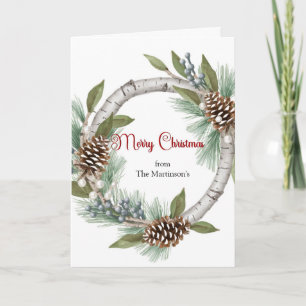 Aspen Wreath with Pinecones Christmas Card