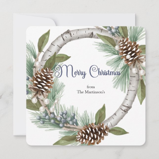 Aspen Wreath with Pinecones Christmas Card (Front)