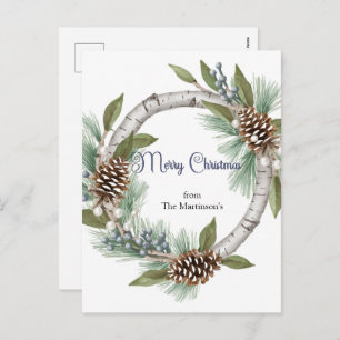 Aspen Wreath with Pinecones Christmas postcard