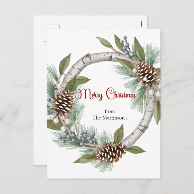 Aspen Wreath with Pinecones Christmas postcard (Front/Back)