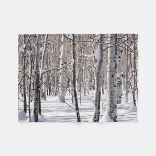 Aspens Trunks & Snow Blend Photograph Fleece Blanket