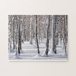 Aspens Trunks & Snow Blend Photograph Jigsaw Puzzle